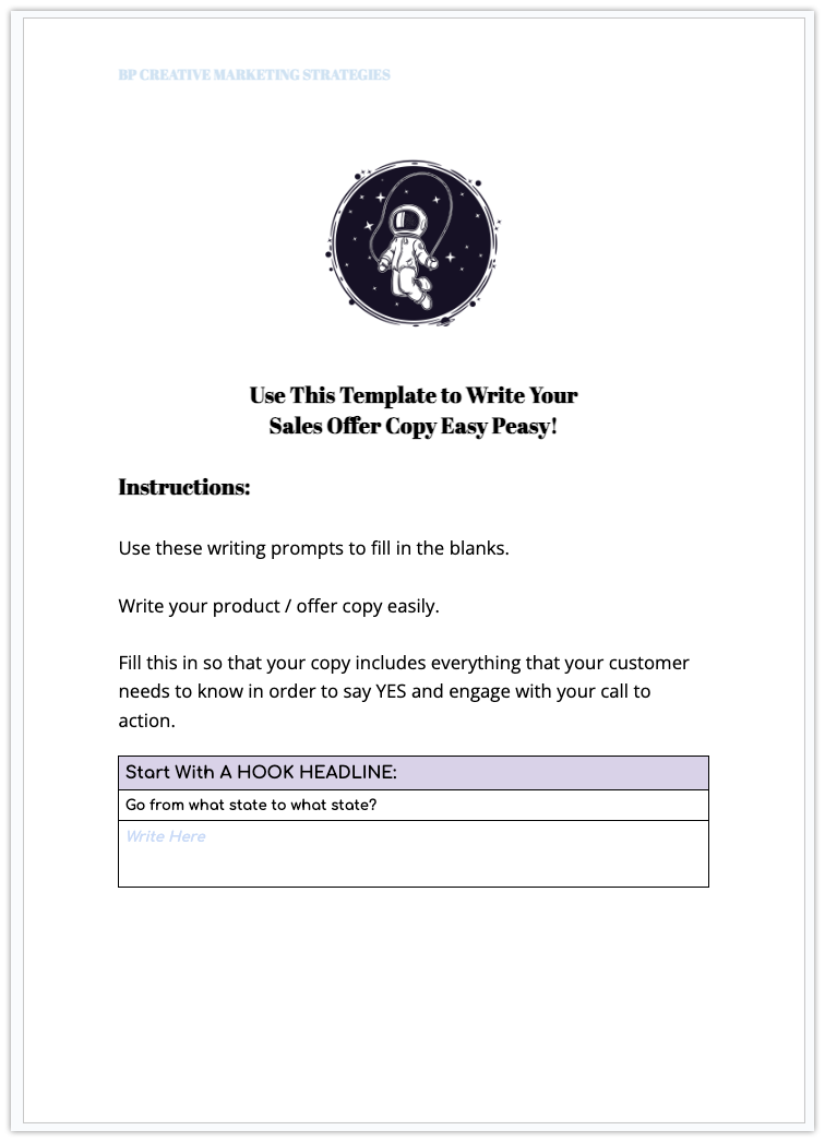 free sales page template screen grab